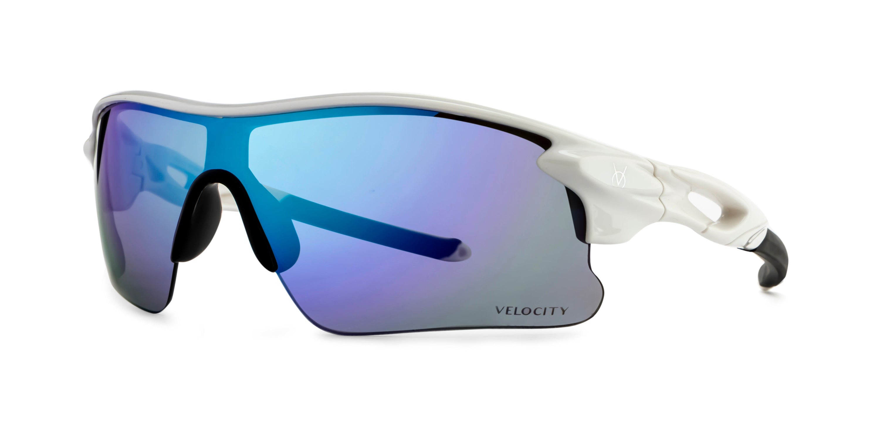 Velocity Sunglasses | White and Blue Color | 100% UV Protected | Polycarbonate Sports Sunglasses for Men