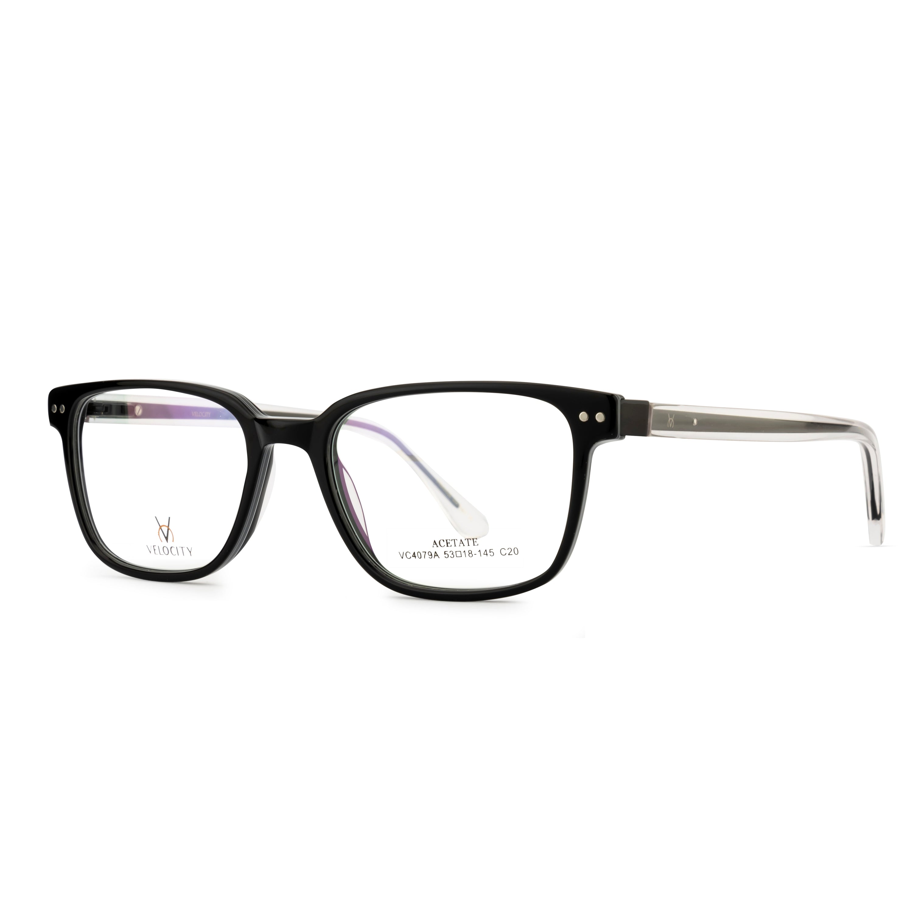 Velocity Rectangle Full Rim Eyeglasses Black & Grey