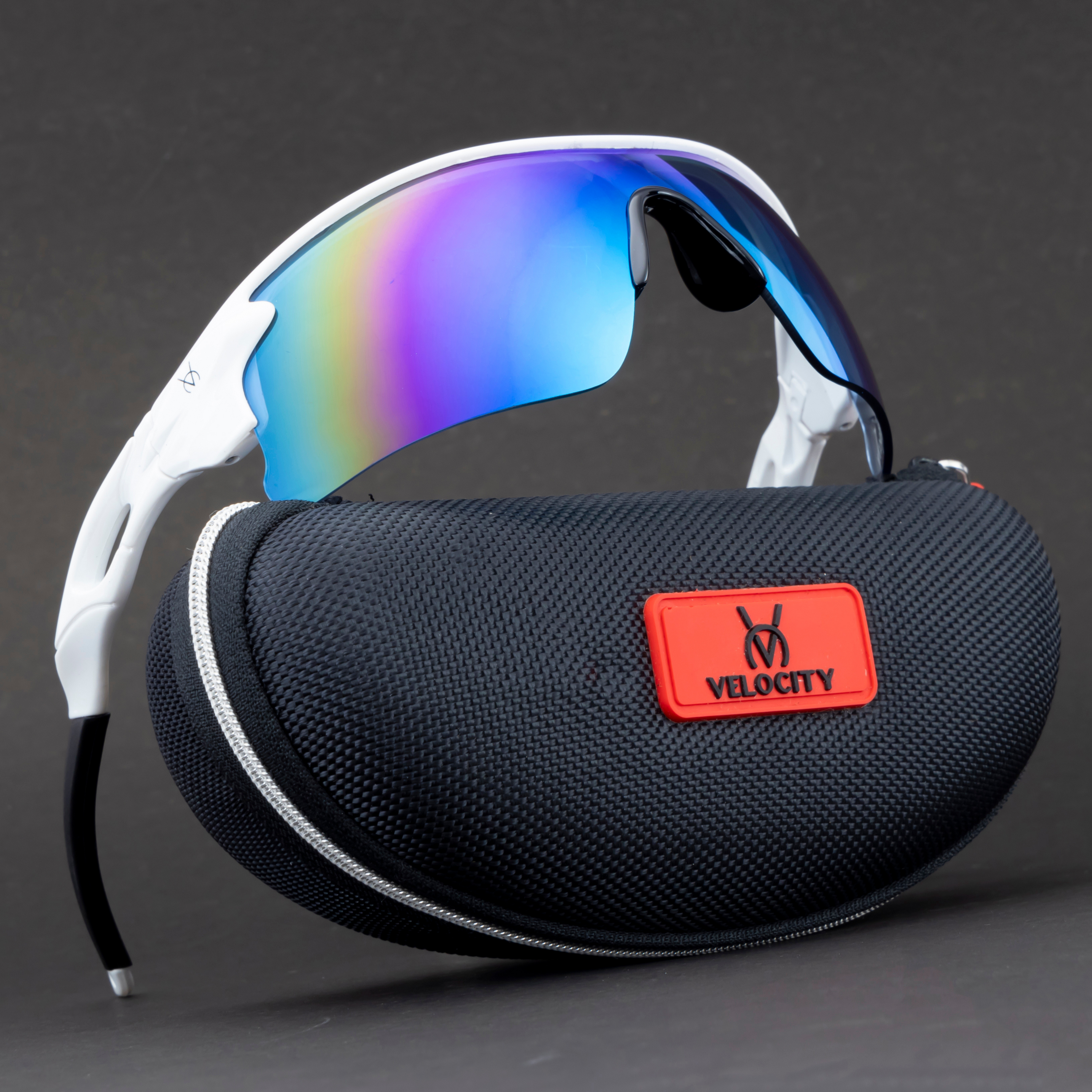 Velocity Sunglasses | White and Blue Color | 100% UV Protected | Polycarbonate Sports Sunglasses for Men